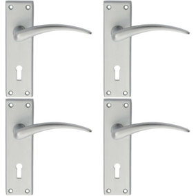 4x PAIR Slim Arched Door Handle on Lock Backplate 150 x 43mm Satin Chrome