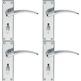 4x PAIR Slim Arched Door Lever on Bathroom Backplate 150 x 43mm Polished Chrome