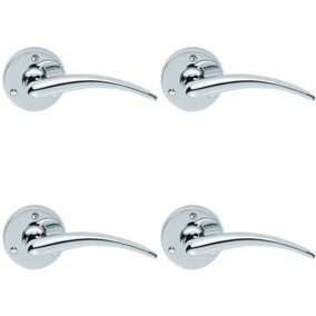 4x PAIR Slim Arched Tapered Lever on 58mm Round Rose Polished Chrome Door Handle