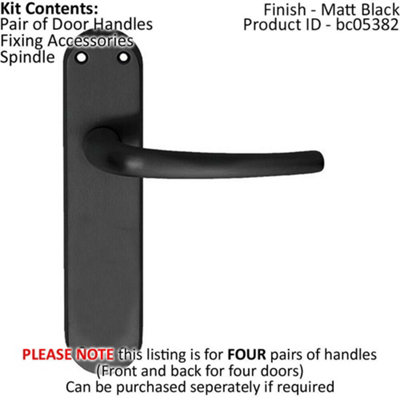 4x PAIR Slim Round Bar Handle on Shaped Latch Backplate 185 x 40mm Matt ...