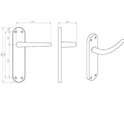 4x PAIR Slim Round Bar Handle on Shaped Latch Backplate 185 x 40mm Matt ...