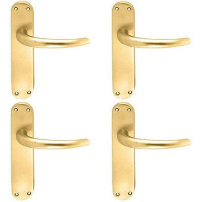 4x PAIR Slim Round Bar Handle on Shaped Latch Backplate 185 x 40mm Satin Brass
