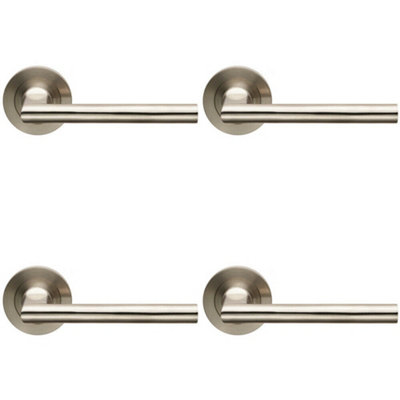 4x PAIR Slim Straight Elliptical Handle on Round Rose Concealed Fix Satin Steel