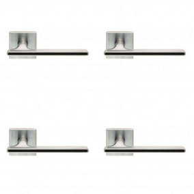 4x PAIR Slim T Bar Style Lever on Square Rose Concealed Fix Satin Chrome & Black