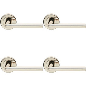 4x PAIR Slimline Straight Bar Lever on Round Rose Concealed Fix Polished Nickel