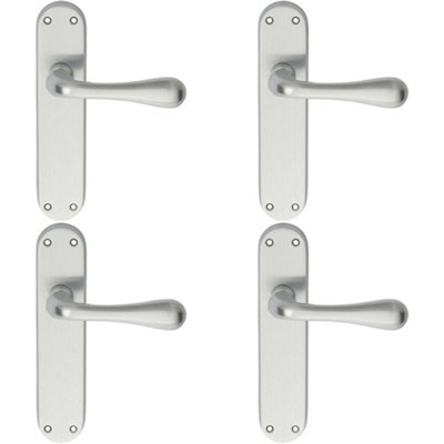 4x PAIR Smooth Round Bar Handle on Latch Backplate 185 x 40mm Satin Chrome