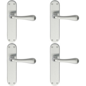 4x PAIR Smooth Round Bar Handle on Latch Backplate 185 x 40mm Satin Chrome