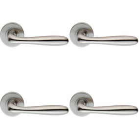 4x PAIR Smooth Rounded Bar Handle on 8mm Round Rose Concealed Fix Satin Steel