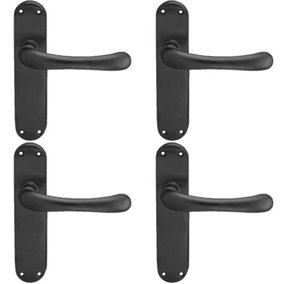 4x PAIR Smooth Rounded Handle on Shaped Latch Backplate 185 x 42mm Matt Black