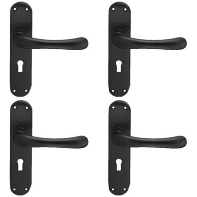 4x PAIR Smooth Rounded Handle on Shaped Lock Backplate 185 x 42mm Matt Black