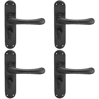 4x PAIR Smooth Rounded Lever on Shaped Bathroom Backplate 185 x 42mm Matt Black