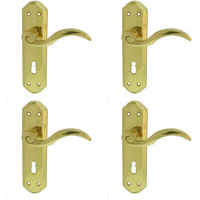 4x PAIR Spiral Sculpted Handle on Lock Backplate 180 x 48mm Polished Brass