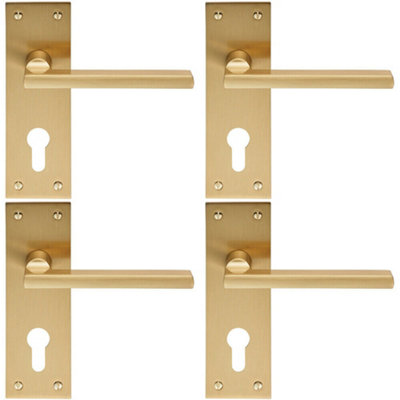 4x PAIR Straight Bar Handle on Slim Euro Lock Backplate 150 x 50mm Satin Brass Price Comparisons | Compare The Build