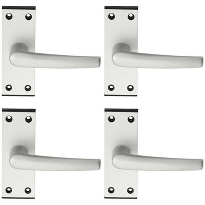 4x PAIR Straight Lever on Latch Backplate Door Handle 102 x 38mm Satin Aluminium
