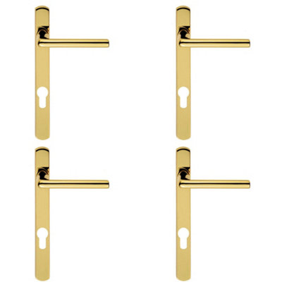 4x PAIR Straight Lever on Narrow Euro Lock Backplate 220 x 26mm Stainless Brass