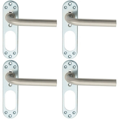 4x PAIR Straight Lever on Steel Inner Backplate 168mm Door Handle Satin Steel