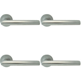 4x PAIR Straight Mitred Bar Handle on Round Rose Concealed Fix Satin Chrome