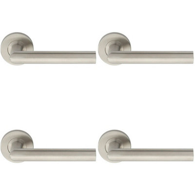 4x PAIR Straight Mitred Bar Handle on Round Rose Concealed Fix Satin Steel