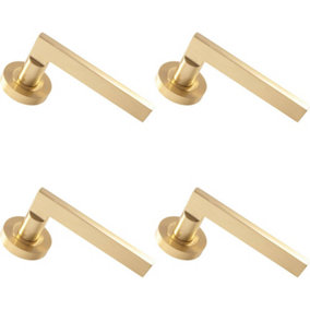 4x PAIR Straight Plinth Mounted Handle on Round Rose Concealed Fix Satin Brass