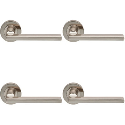4x PAIR Straight Plinth Mounted Handle on Round Rose Concealed Fix Satin Nickel