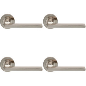4x PAIR Straight Plinth Mounted Handle on Round Rose Concealed Fix Satin Nickel