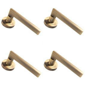 4x PAIR Straight Plinth Mounted Lever on Round Rose Concealed Fix Antique Brass