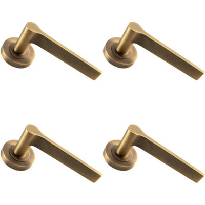 4x PAIR Straight Rounded Handle on Round Rose Concealed Fix Antique Brass