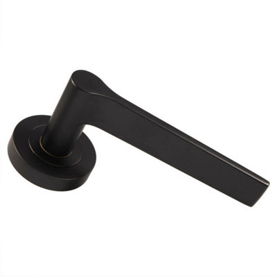4x PAIR Straight Rounded Handle on Round Rose Concealed Fix Matt Black