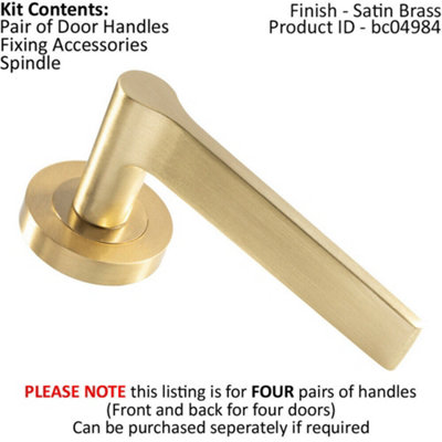4x PAIR Straight Rounded Handle on Round Rose Concealed Fix Satin Brass