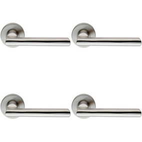4x PAIR Straight Smooth Round Bar Handle on Round Rose Concealed Fix Satin Steel