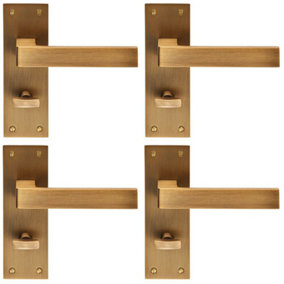 4x PAIR Straight Square Handle on Bathroom Backplate 150 x 50mm Antique Brass