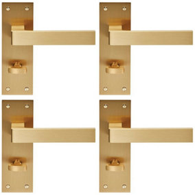 4x PAIR Straight Square Handle on Bathroom Backplate 150 x 50mm Satin Brass