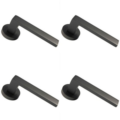 4x PAIR Straight Square Handle on Round Rose Concealed Fix Matt Bronze Finish