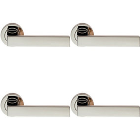 4x PAIR Straight Square Handle on Round Rose Concealed Fix Polished Nickel
