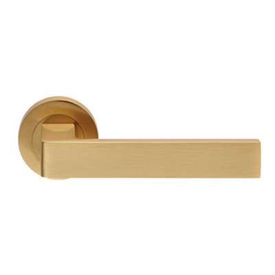 4x PAIR Straight Square Handle on Round Rose Concealed Fix Satin Brass