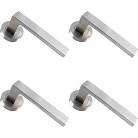 4x PAIR Straight Square Handle on Round Rose Concealed Fix Satin Nickel
