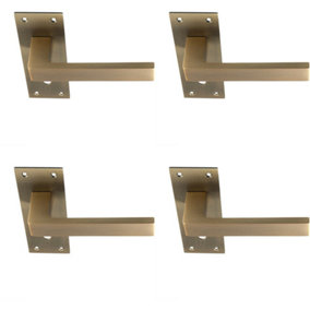 4x PAIR Straight Square Handle on Slim Lock Backplate 150 x 50mm Antique Brass