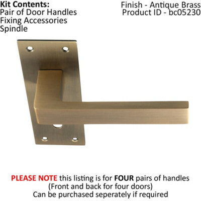 4x PAIR Straight Square Handle on Slim Lock Backplate 150 x 50mm ...