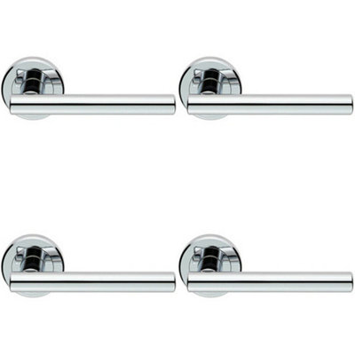 4x PAIR Straight T Bar Handle on Round Rose Concealed Fix Polished Chrome