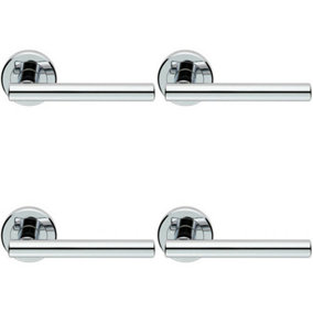 4x PAIR Straight T Bar Handle on Round Rose Concealed Fix Polished Chrome