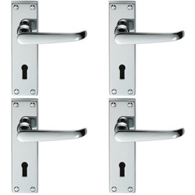 4x PAIR Straight Victorian Handle on Lock Backplate 150 x 42mm Polished Chrome