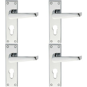 4x PAIR Straight Victorian Lever on Euro Lock Backplate 150 x 43mm Chrome
