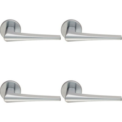 4x PAIR Straight Wedge Shaped Handle on Round Rose Concealed Fix Satin Chrome