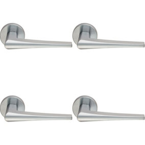 4x PAIR Straight Wedge Shaped Handle on Round Rose Concealed Fix Satin Chrome