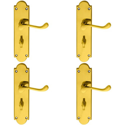 4x PAIR Victorian Scroll Handle on Bathroom Backplate 205 x 49mm Polished Brass