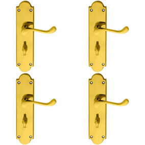 4x PAIR Victorian Scroll Handle on Bathroom Backplate 205 x 49mm Polished Brass
