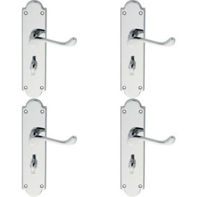 4x PAIR Victorian Scroll Lever on Bathroom Backplate 205 x 49mm Polished Chrome
