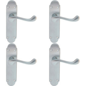 4x PAIR Victorian Upturned Handle on Latch Backplate 170 x 42mm Satin Chrome