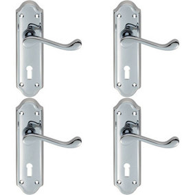 4x PAIR Victorian Upturned Handle on Lock Backplate 168 x 47mm Polished Chrome