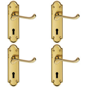 4x PAIR Victorian Upturned Handle on Lock Backplate 168 x 47mm Stainless Brass